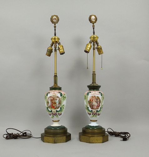 Pair of Bristol Glass Table Lamps.