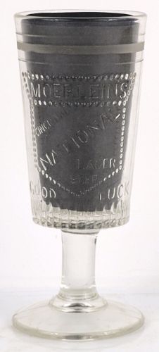 1889 Moerlein National Lager Beer 6¼ Inch Tall Embossed Drinking Glass Cincinnati, Ohio