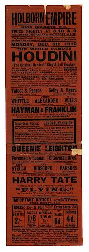 Houdini, Harry. World Famous Houdini. Holborn Empire Escape Broadside. London: December 5, 1910. Let