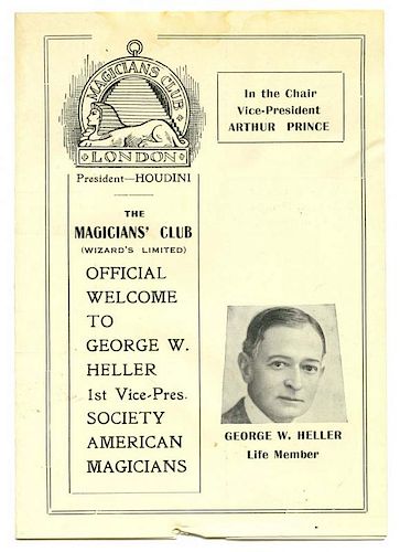 Houdini, Harry. The MagiciansН Club 1925 Invitation. For May 31, 1925. Announcement of Official Welc