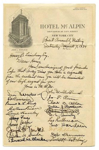 [Autographs] 1934 S.A.M. Parent Assembly Meeting Letter to Harry Linaberry Signed by Dozens of Membe