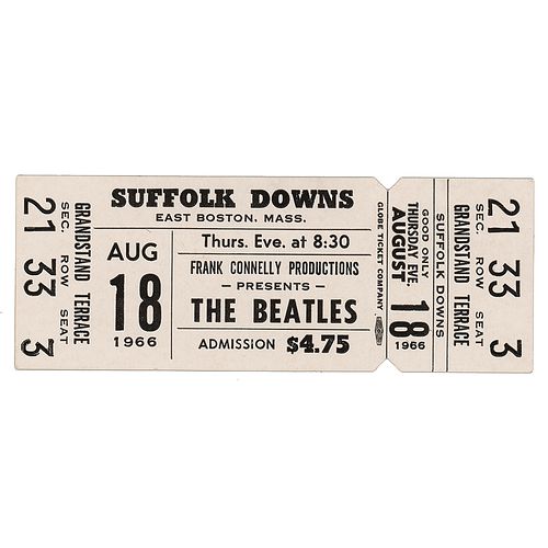 Beatles 1966 Suffolk Downs Concert Ticket