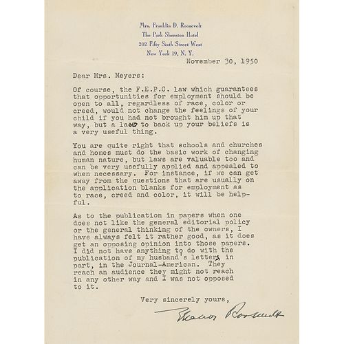 Eleanor Roosevelt Typed Letter Signed