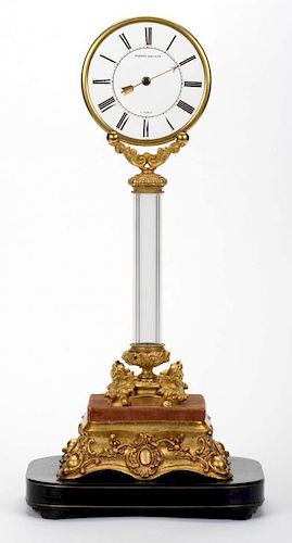 Robert-Houdin Glass Column Mystery Clock. Paris, circa 1850. A transparent glass 5о dial in round br