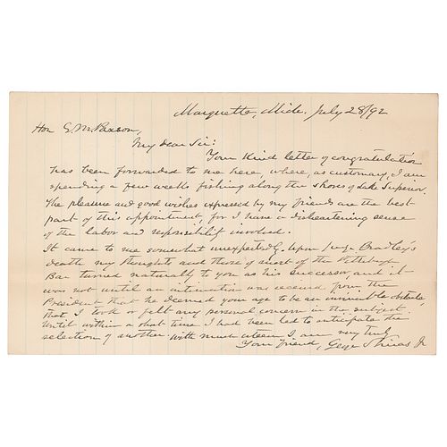 George Shiras, Jr. Autograph Letter Signed