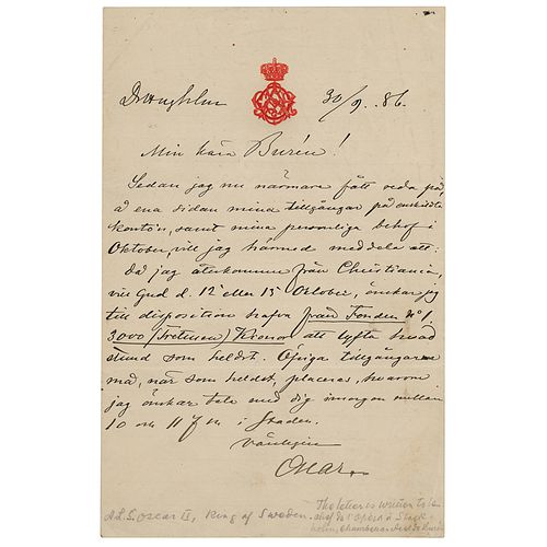 King Oscar II of Sweden Autograph Letter Signed