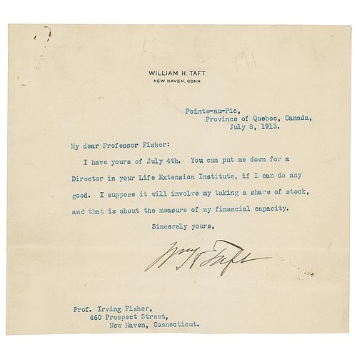 William H. Taft Typed Letter Signed