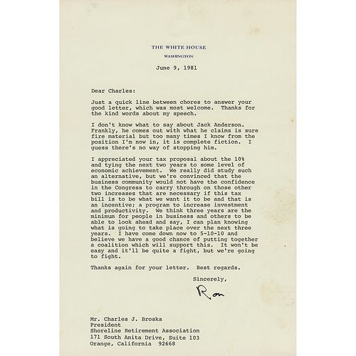 Ronald Reagan Typed Letter Signed as President