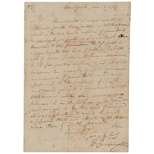 James Monroe Docketed Letter by Edward Carrington