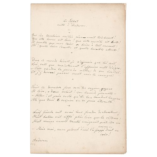 Hans Christian Andersen Autograph Manuscript Signed