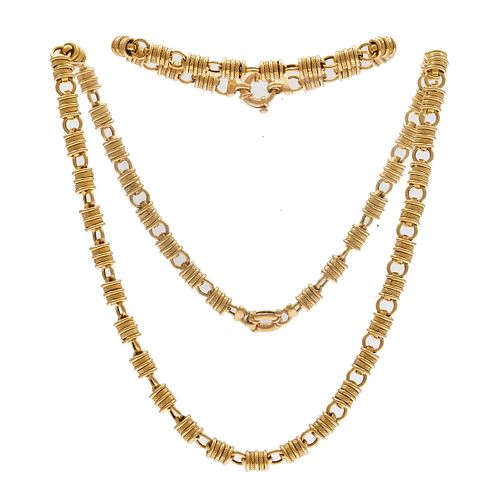 14k Yellow Gold Fancy Link Necklace and Bracelet