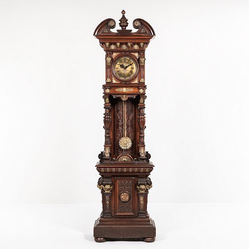 German Carved Mahogany and Brass-mounted Hall Clock