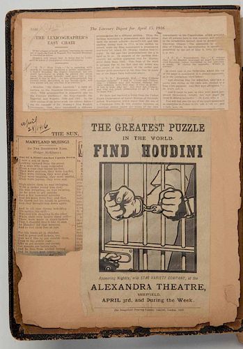 Houdini, Harry. Massive Scrapbook Compiled by Houdini Of His Own Publicity and Press Clippings. 1900