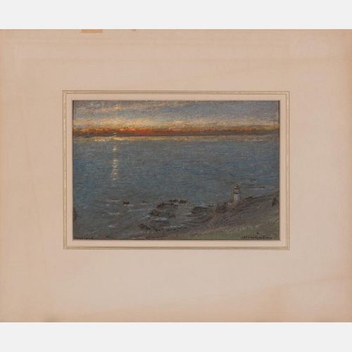 Albert Goodwin, RWS (1845-1932) Hartland Sunset, Oil and ink on paper,