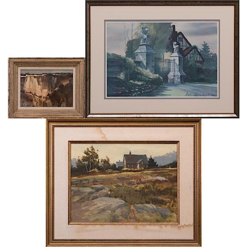 Marc Moon (1923-2006) Three Works, One oil on board and two watercolors,