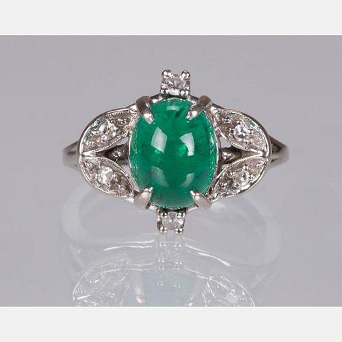 A Platinum, Synthetic Emerald and Diamond Ring,