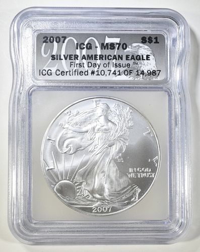 2007 AMERICAN SILVER EAGLE FIRST DAY ICG MS 70