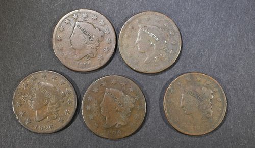LOT OF 5 BETTER DATE LARGE CENTS  AG-G
