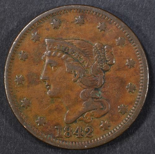 1842 LARGE CENT XF
