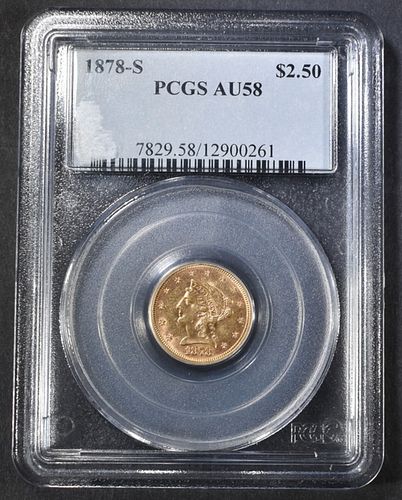 1878-S GOLD $2.5 LIBERTY  PCGS AU-58