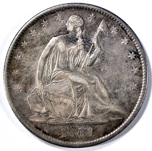 1861-O SEATED LIBERTY HALF DOLLAR CH AU