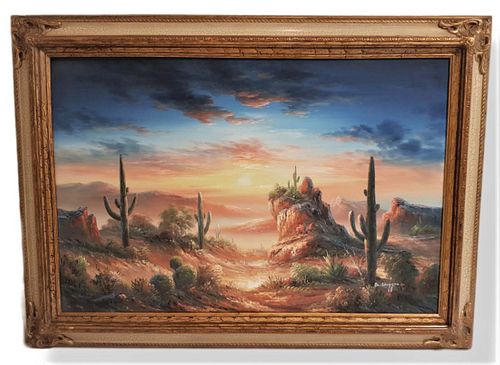 Signed Oil On Canvas Desert Landscape By Bernard Duggan