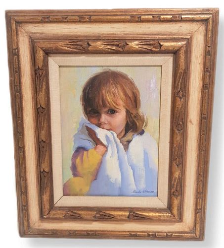 Signed Oil On Canvas Portrait Of A Kid Painting