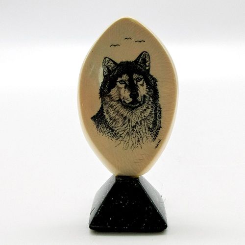Vintage Bone Carving of a Wolf by Clayton Black Marble Base
