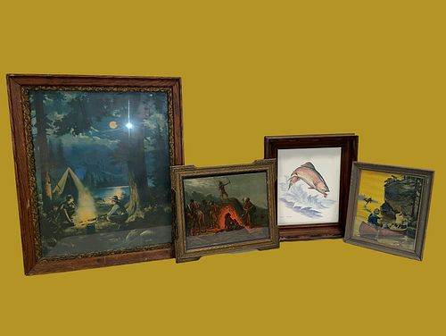 Collection Early 20th C Fishing, Camping, Native American Prints