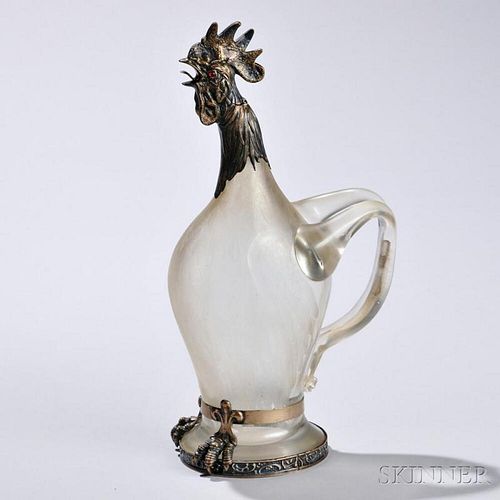 German .800 Silver-mounted Glass Decanter, Hanau, late 19th/early 20th century, Schleissner & Sohne, maker, Buchholz & Zelt, retailer,