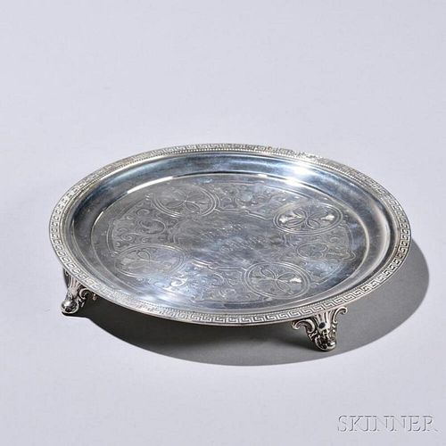 Dominick & Haff/William Gale & Son Sterling Silver Salver, New York, c. 1862, circular with a Greek key fret rim and engraved strapwork