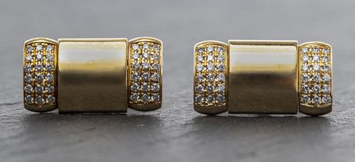 18K Yellow Gold  Pave Diamond Bar Cufflinks