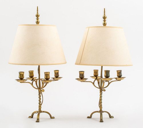 Brass Four-Arm Candle Lamps, Pair