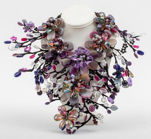 Vintage Vilaiwan Amethyst & Lapis Floral Necklace