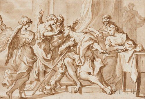 School of Luca Giordano (Italian, 1634-1705)      Tobias Healing his Father's Blindness