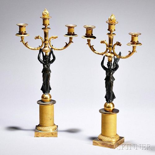 Pair of Empire-style Gilt-bronze Three-light Candelabra