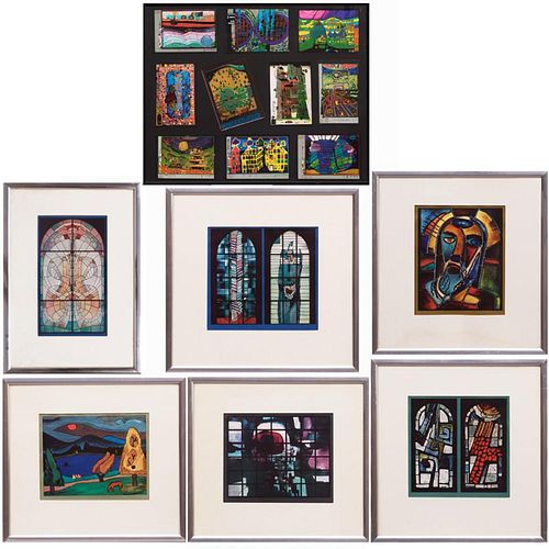 A Group of Seven Framed Decorative Works, 20th Century,