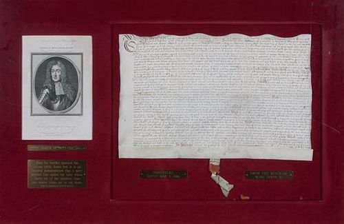 A King James II Land Indenture Overall: 26 x 40 inches.