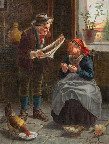 * Eugenio Zampighi, (Italian, 1859-1944), Couple Knitting