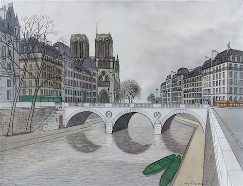 Denis Paul Noyer, (French, b. 1940), Napoleon Bridge Along the Seine, 1968