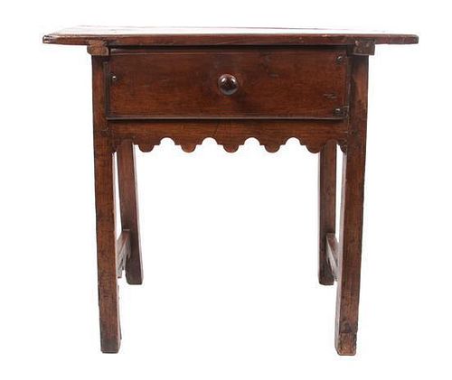 * An Early French Walnut Work Table Height 31 x width 33 3/4 x depth 21 inches.