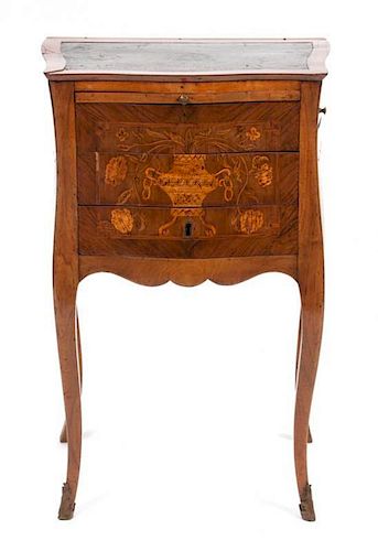 * A French Marquetry Table a Ecrire Height 28 x width 18 x depth 12 1/2 inches.