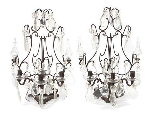 * A Pair of English Lyre-Form Three-Light Girandoles Height 20 1/4 x width 14 1/2 inches.