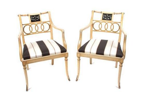 * A Pair of Regency Style Painted Armchairs Height 31 1/2 inches.