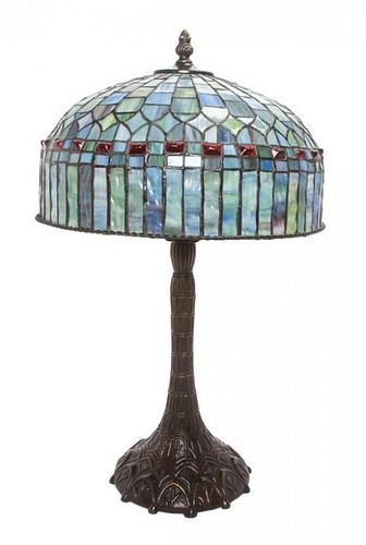 * An American Leaded Glass Table Lamp Height 19 1/2 inches.