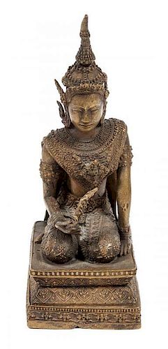 A Thai Bronze Figure of a Bodhisattva Height 7 inches.