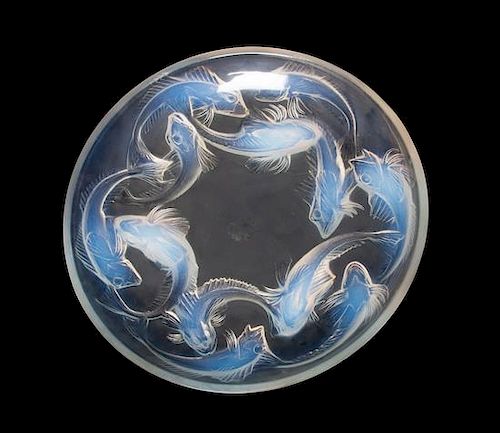 * A Lalique Molded and Frosted Glass Serving Plate Diameter 14 1/2 inches.