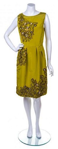 An Oscar de la Renta Chartreuse Silk Dress, Size 10.