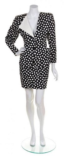 An Ungaro Black and White Polka Dot Suit, Size 6.