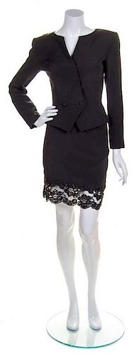 A Vicky Tiel Black Embroidered Evening Suit,
